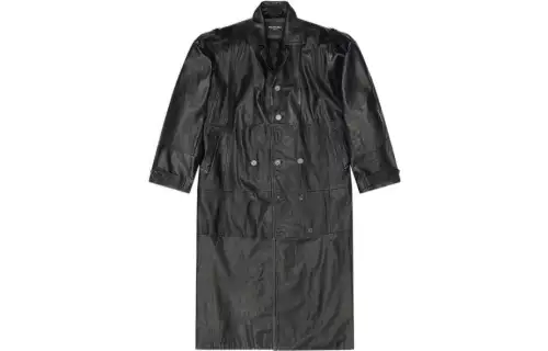 Balenciaga Leather Jackets Men's Black Lapel Moderate
