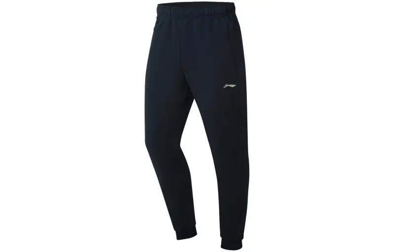 Li Ning Knitted Sweatpants Men's Black Thickened Cuffed Pants