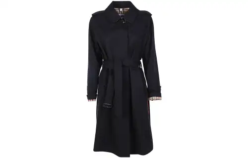 Burberry Trench Coats Unisex Black Moderate