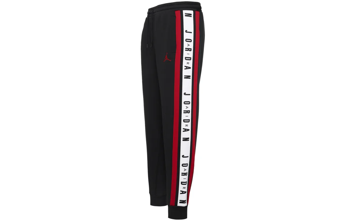 Jordan Logo Print Patchwork Fleece Lined Thermal Retro Sports Elastic Cuff Knitted Sweatpants Men's Black