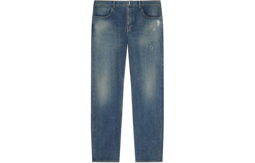 Givenchy Logo Plaque Distressed Straight Leg Jeans