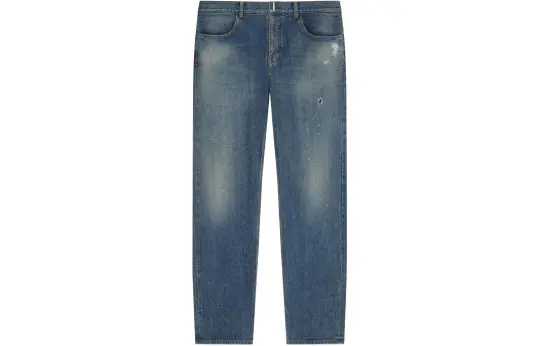 Givenchy Logo Plaque Distressed Straight Leg Jeans