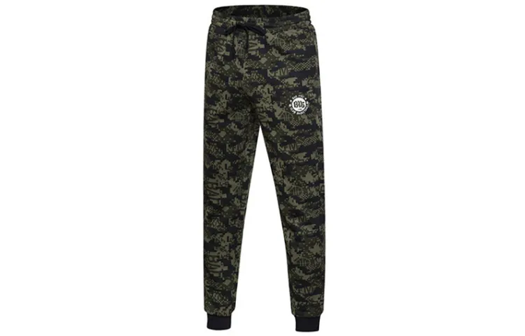 Li Ning Fleece Lined Thermal With Drawstring Knitted Sweatpants Men's Mud Green Camouflage