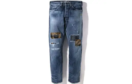 A BATHING APE Jeans Men's Blue Moderate Ripped Pants