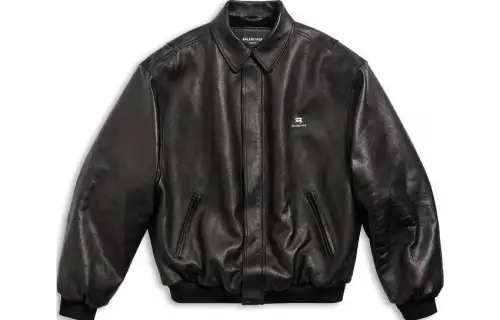 Balenciaga Sporty B Leather Jacket Loose Fit Unisex Black