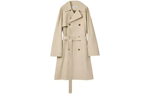 LOEWE Trench Coats Men's Khaki Lapel Moderate