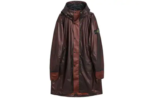 STONE ISLAND SS24 Metallic Parka Coat Men's Burgundy Red