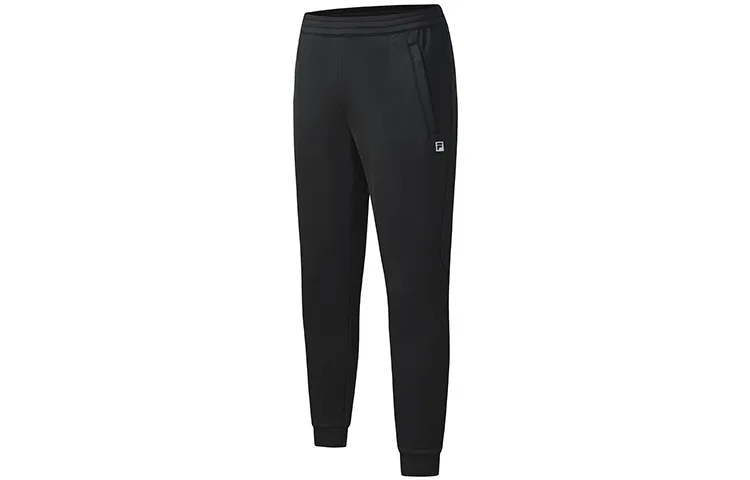 FILA Athletics Basic Fitted Solid Color Minimalist Style Fleece Lined Running Knitted Sweatpants Men's Pitch Black