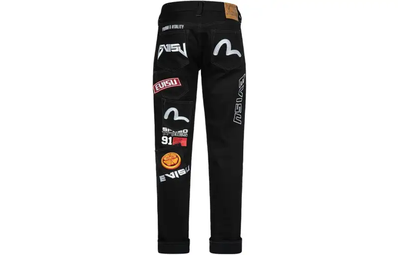 EVISU Jeans Men's Black Moderate Straight Fit Pants