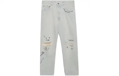 distressed-effect text-print straight-leg jeans