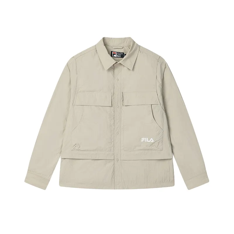 FILA Jackets Men's Milk Coffee Polo Collar Moderate Other