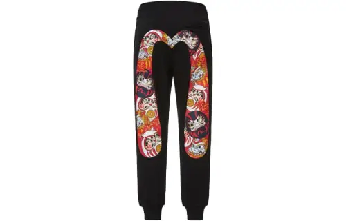 EVISU Knitted Sweatpants Men's Black Moderate Cuffed Pants