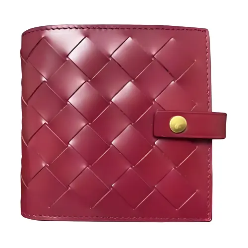Bottega Veneta Woven Calfskin Short Wallet Women's Burgundy