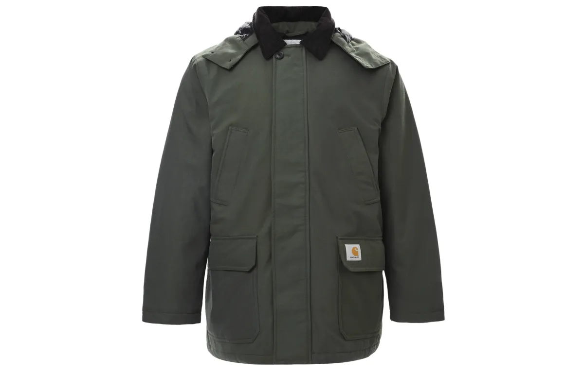 Carhartt WIP Parka Coats Men's Army Green Detachable Hood Thickened Straight Fit