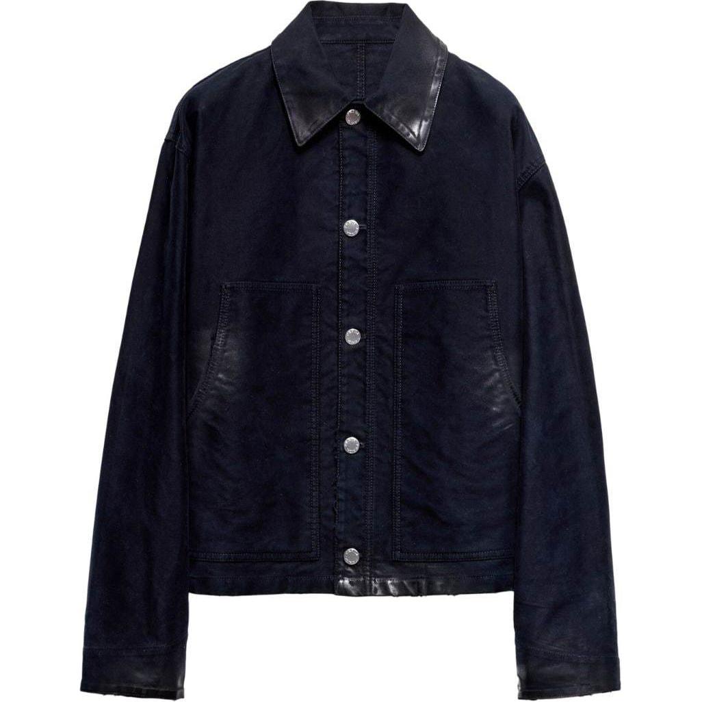 Мужская куртка Prada Leather Logo Jacket (синяя)