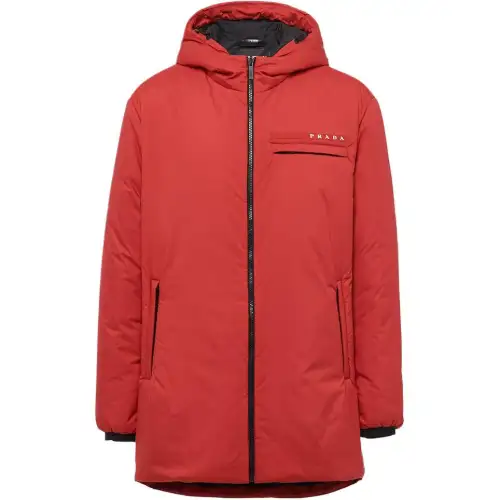 PRADA Puffer Jackets Men's Red Hooded Moderate Puffer Jacket