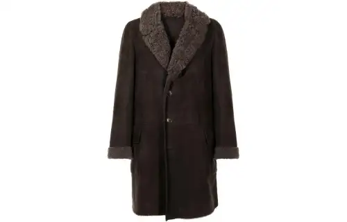 GUCCI Single Breasted Shearling Trim Leather Coat