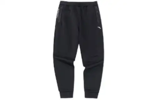 ANTA Knitted Sweatpants Men's Black Moderate Cuffed Pants