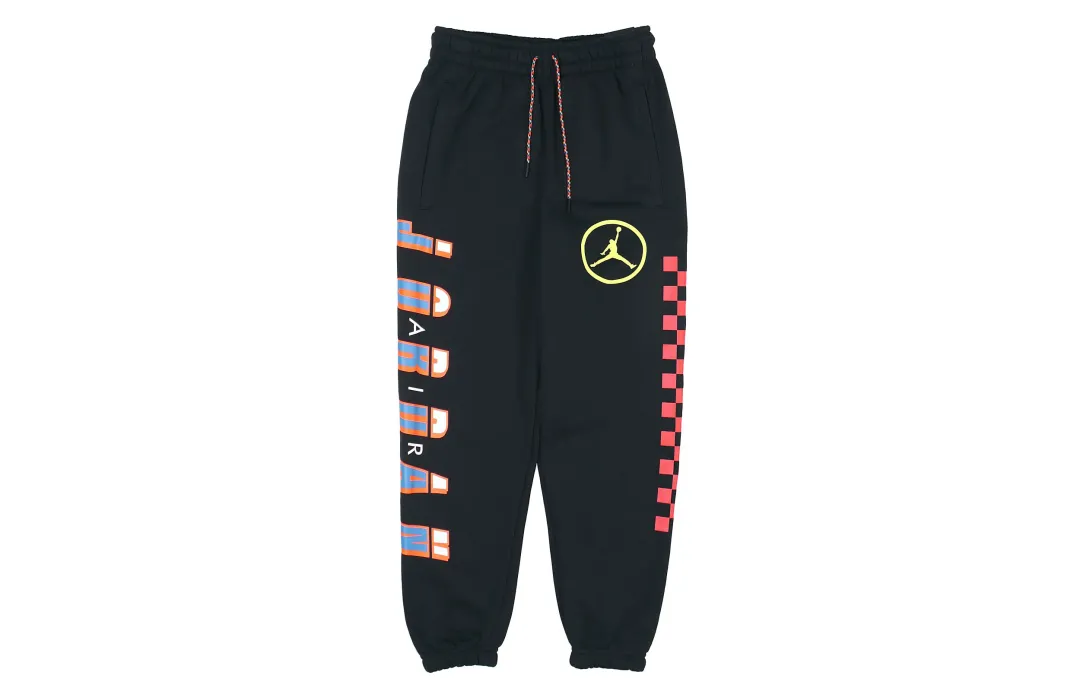 Jordan Large Logo Fleece Lined Casual Brushed Fabric Knitted Sweatpants Men's Black