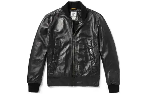 Timberland Leather Jackets Men's Black Baseball Collar Moderate