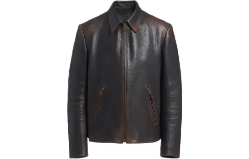 PRADA Leather Jackets Men's Brown Lapel Moderate