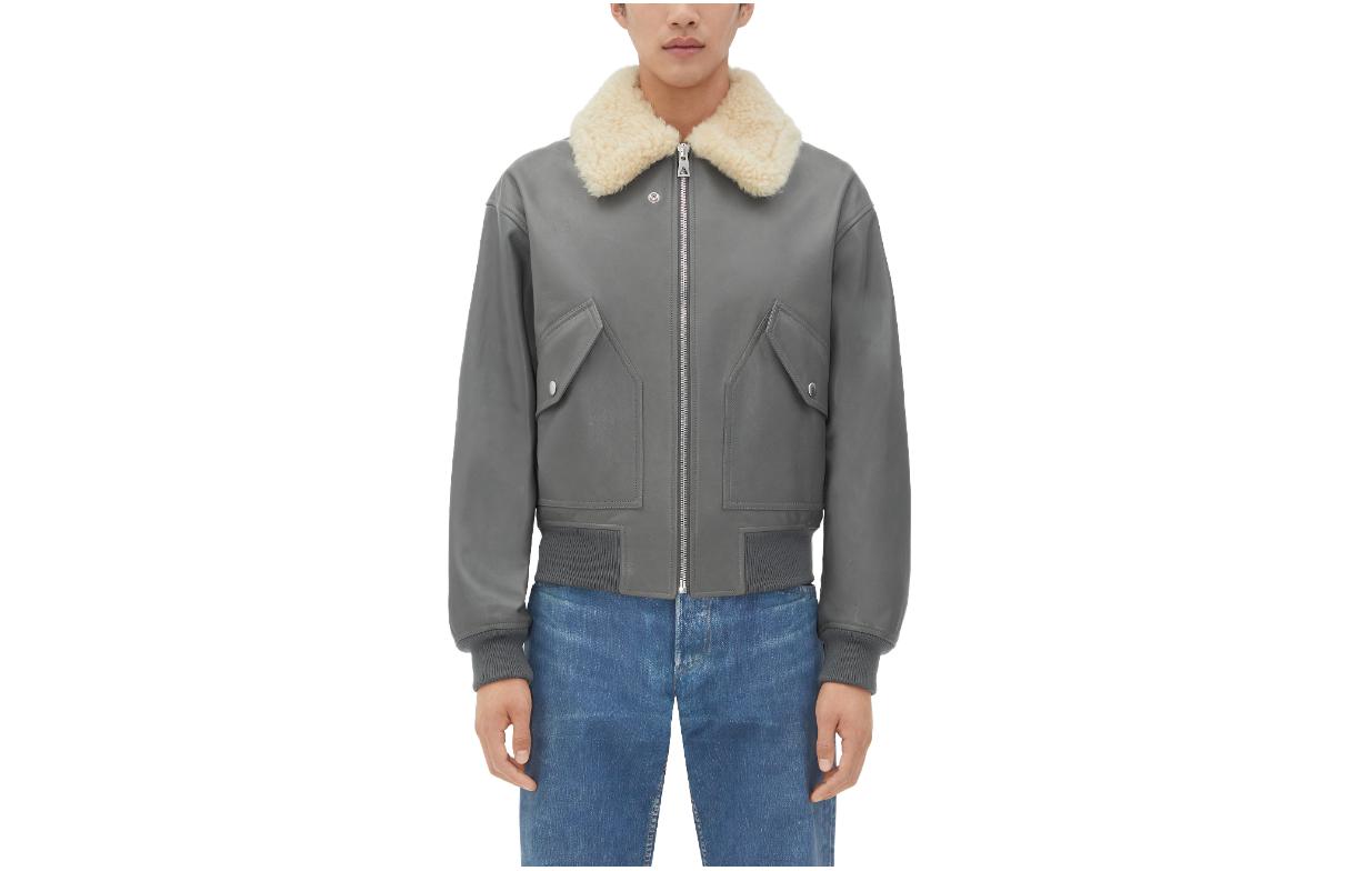 Мужская куртка Bottega Veneta Leather Jacket (серая)