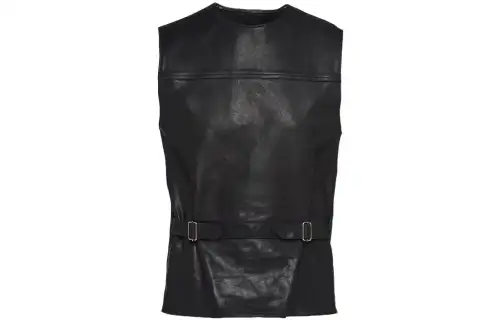 PRADA Leather Jackets Men's Black Crew Neck Moderate