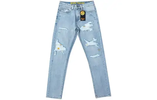 Drew house Jeans Men's Blue Moderate Ripped Pants
