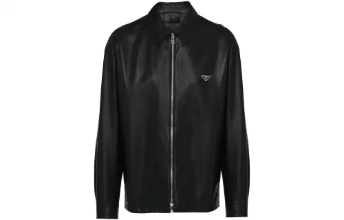 PRADA Leather Jackets Men's Black Lapel Moderate