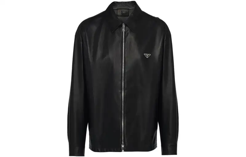 PRADA Leather Jackets Men's Black Lapel Moderate
