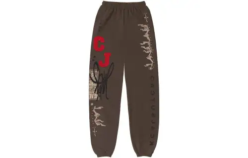 Travis Scott Knitted Sweatpants Unisex Brown Moderate Cuffed Pants