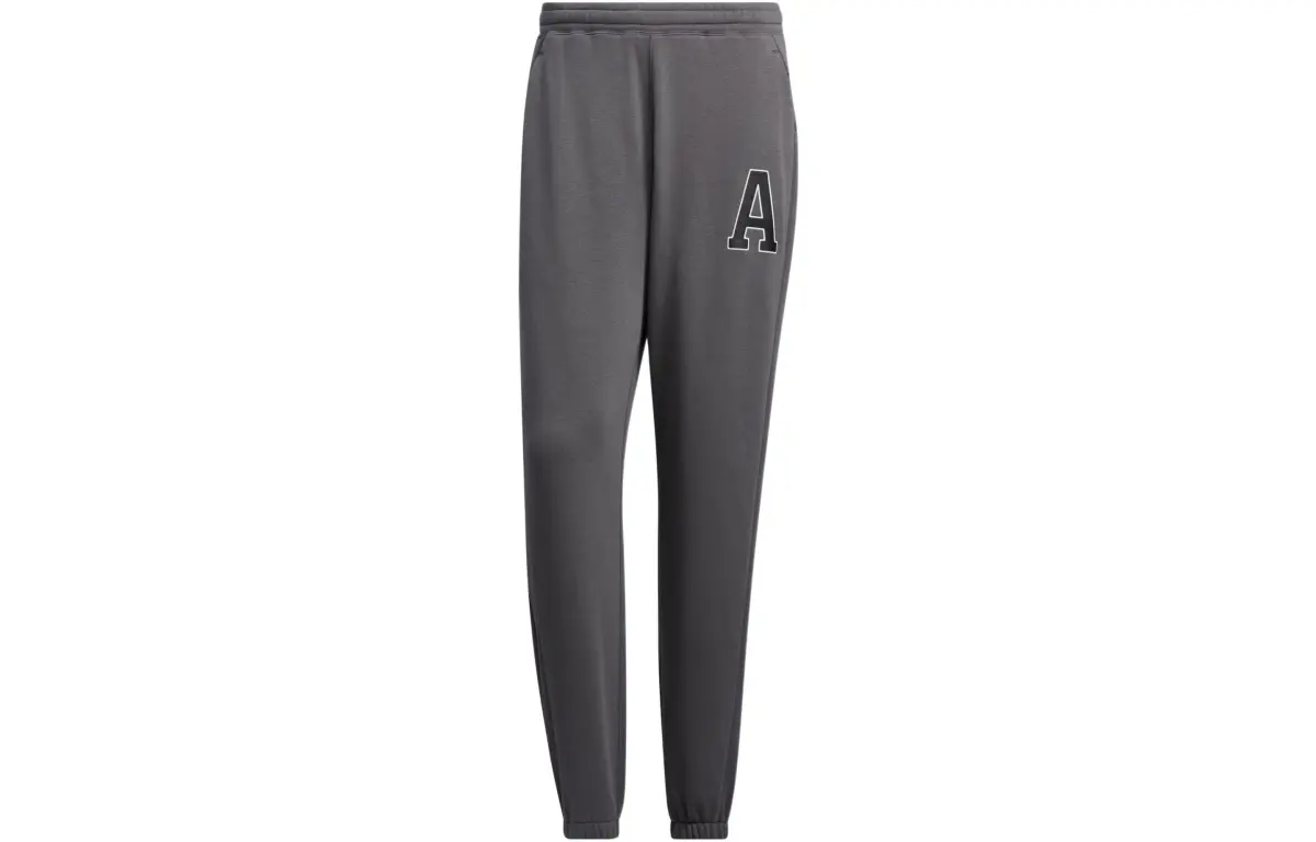 Adidas Letter Logo Print Loose Fit Fleece Lined Knitted Sweatpants Men's Dark Gray
