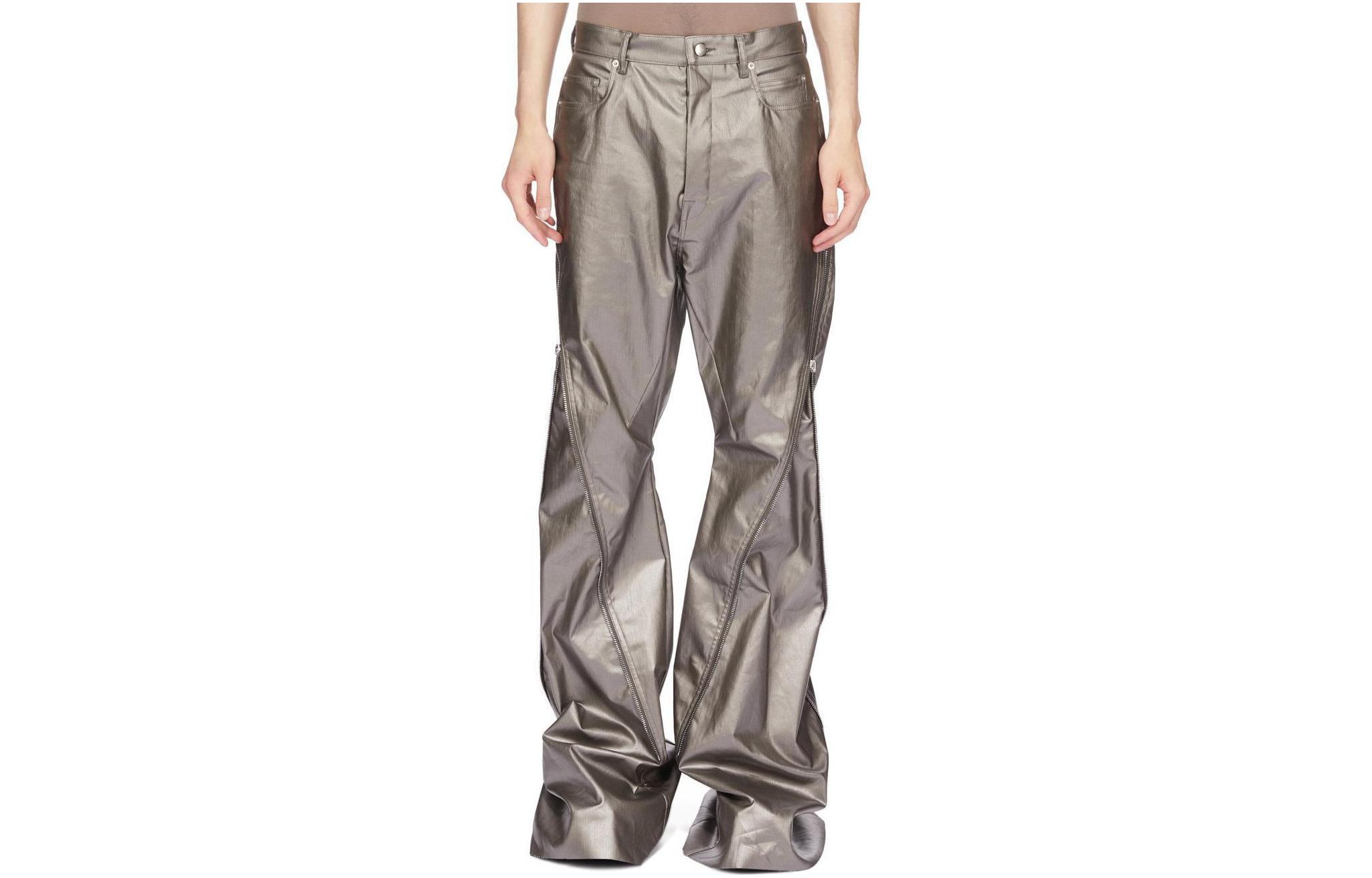 RICK OWENS/RO Lido Bolan Banana In Gun Metal Coated Stretch Denim Jeans Men's Metallic