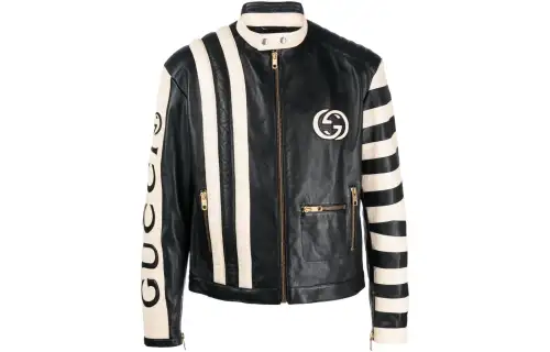 GUCCI Leather Jacket Men's Black White