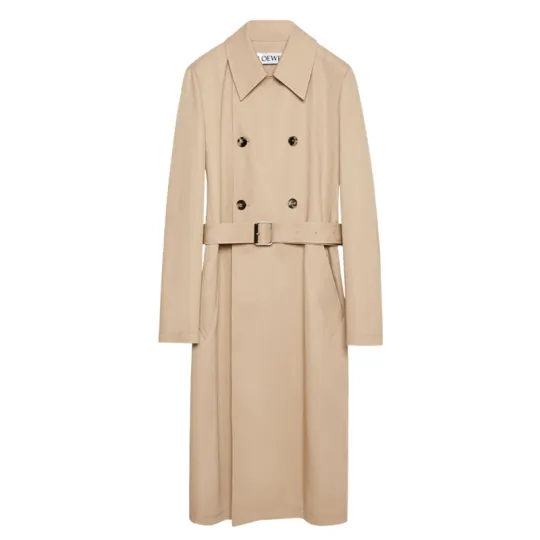 LOEWE Trench Coats Men's Beige Lapel Moderate
