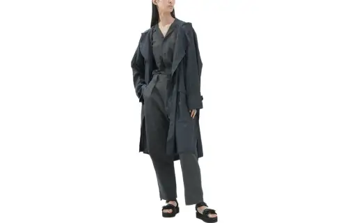 UNIQLO Trench Coats Unisex Dark Gray Lapel Moderate