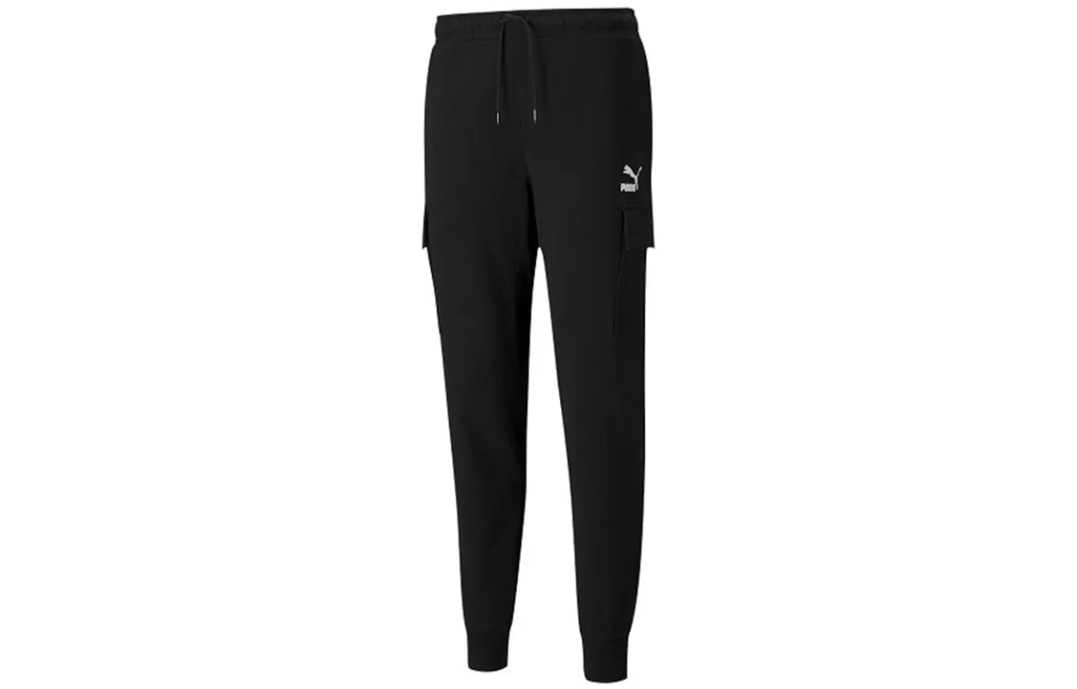 PUMA ESSENTIALS Knitted Sweatpants Men's Black Moderate Cuffed Pants