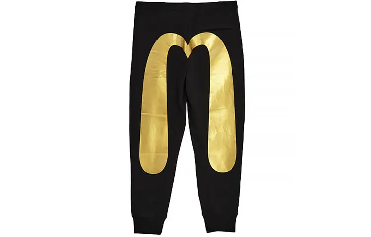 EVISU Knitted Sweatpants Men's Black Moderate Straight Fit Pants