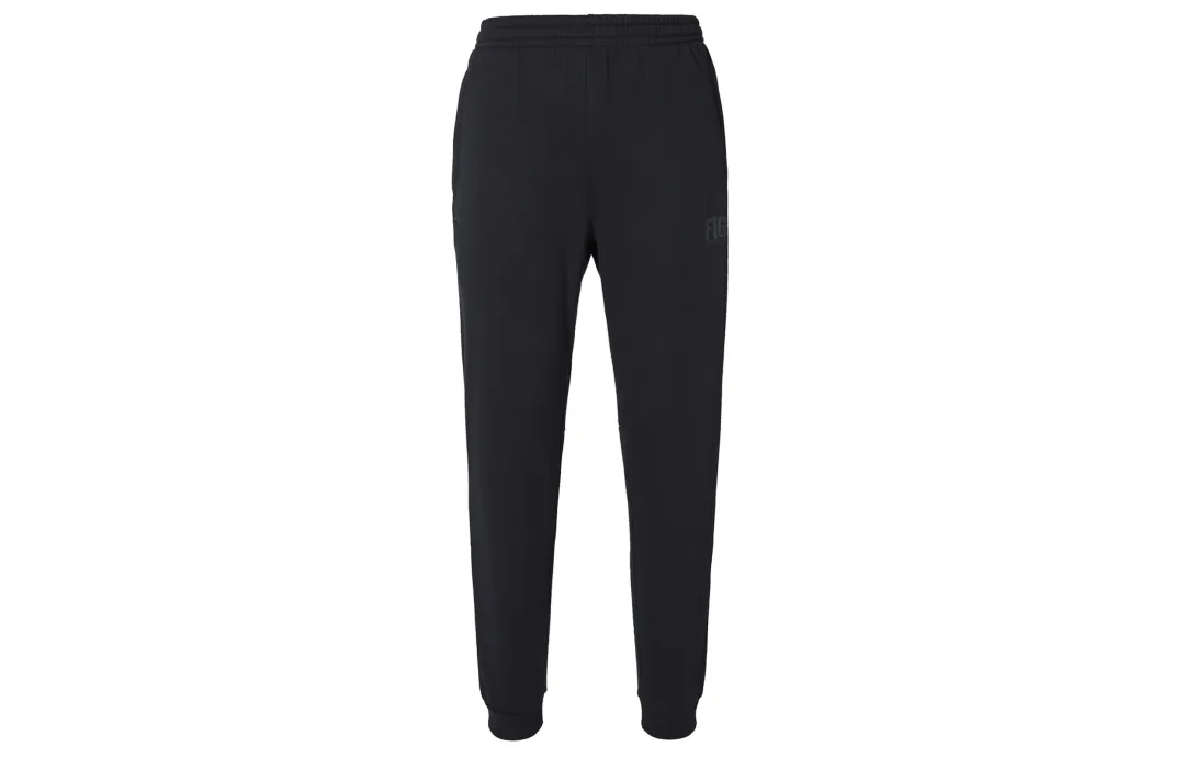 Anta Collection, Solid Color Letter Print Fleece Lined Elastic Cuff Knitted Sweatpants Men's Black