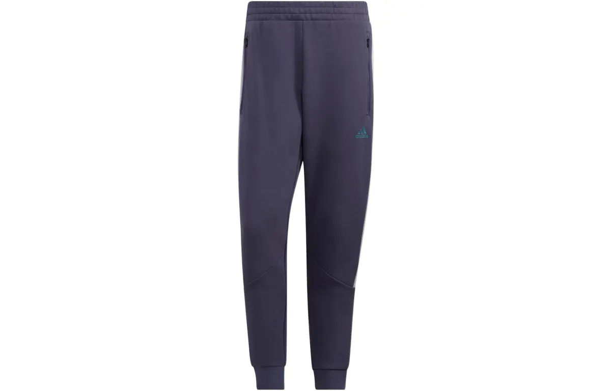 Adidas Knitted Sweatpants Men's Blue Moderate Cuffed Pants