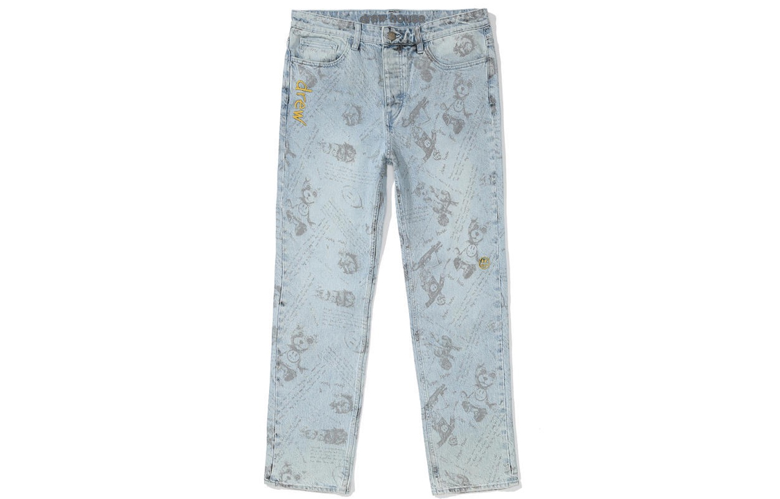 Drew house Letter Logo Series Jeans Unisex Vintage Denim Moderate Tapered Pants