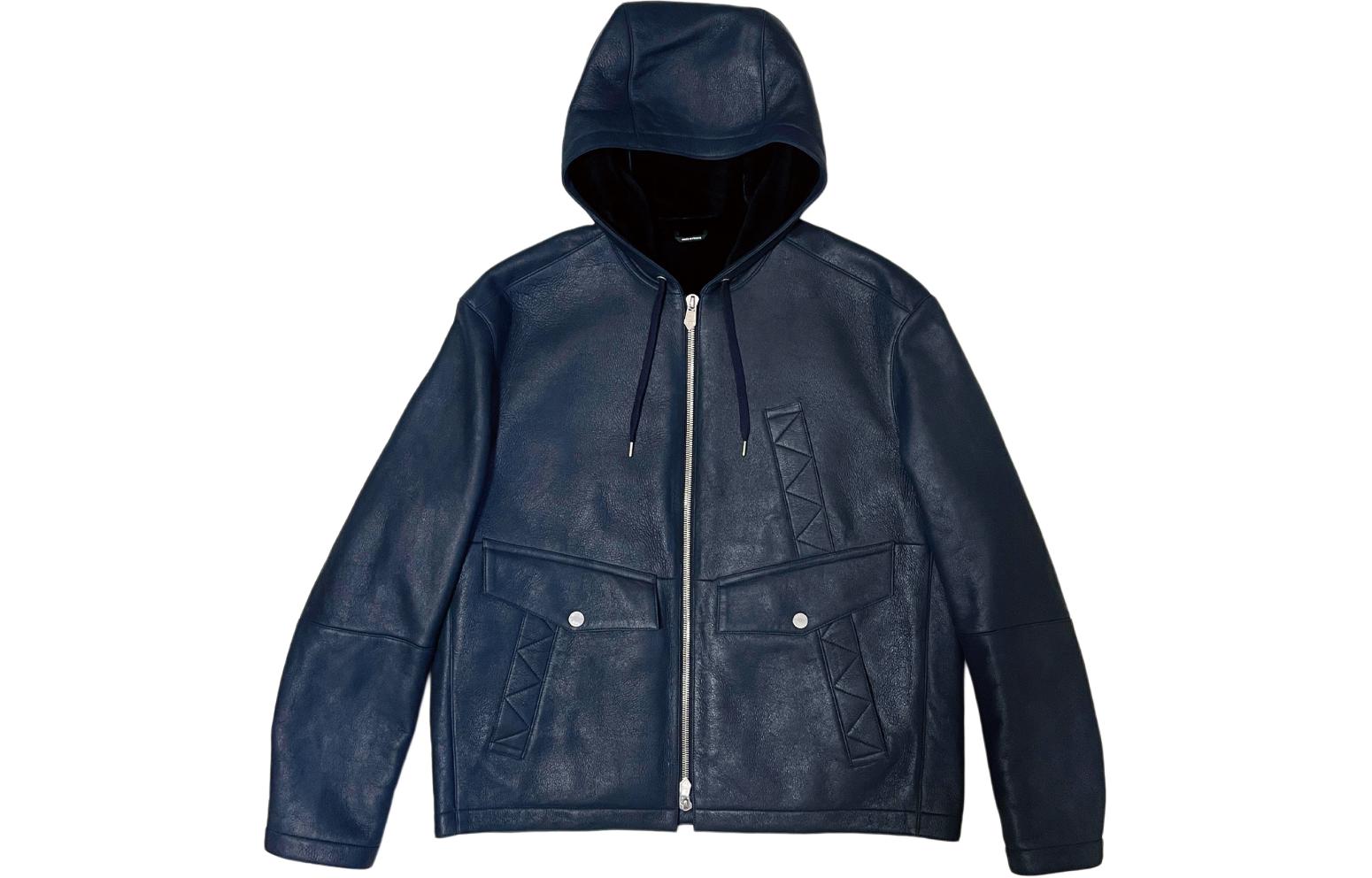 HERMES FW23 Leather Jacket Men's Dark Blue