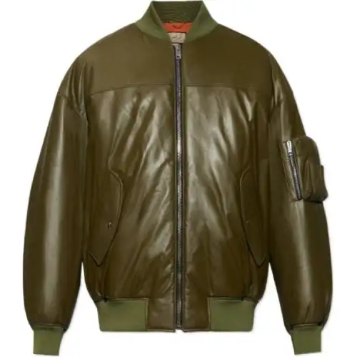 GUCCI Leather Jacket Men's Olive Green