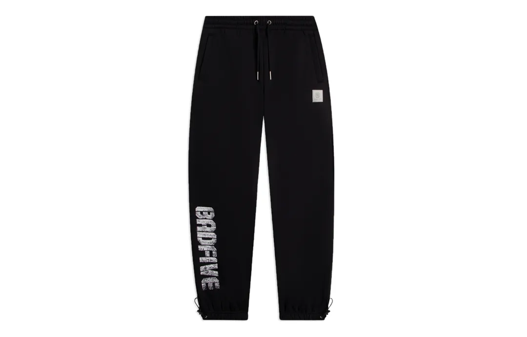 Li Ning Badfive Letter Print Fleece Lined Thermal Elastic Knitted Sweatpants Men's Black