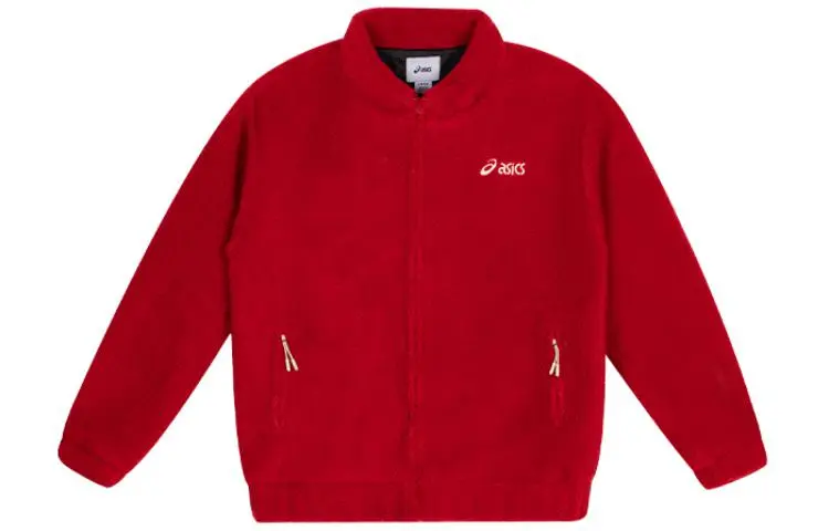 ASICS Jackets Unisex Red Stand Collar Moderate Straight Fit