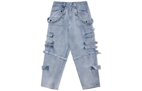 MIND ERROR Straight Fit Pants Jeans Unisex Blue