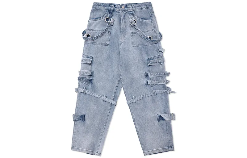 MIND ERROR Straight Fit Pants Jeans Unisex Blue