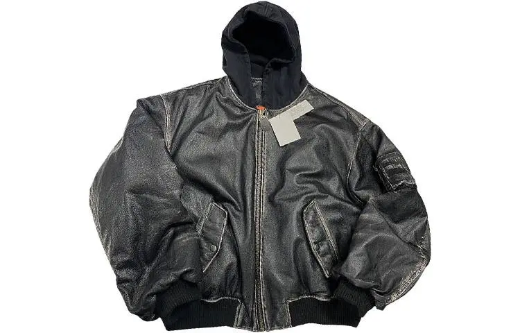 Undermycar Leather Jackets Men's Black Hooded Moderate