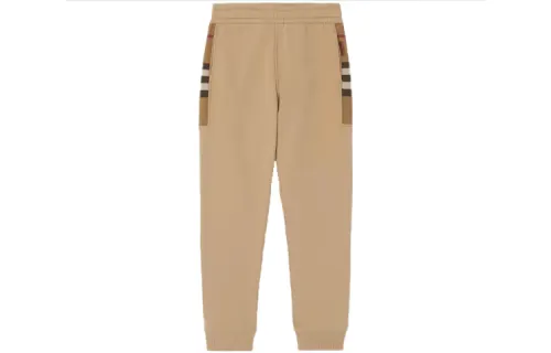 Burberry Check Panel Cotton Blend Jogging Pants