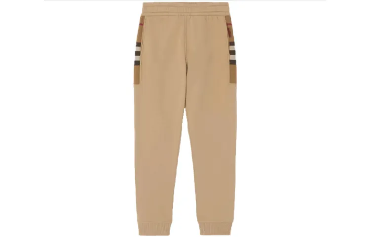 Burberry Check Panel Cotton Blend Jogging Pants